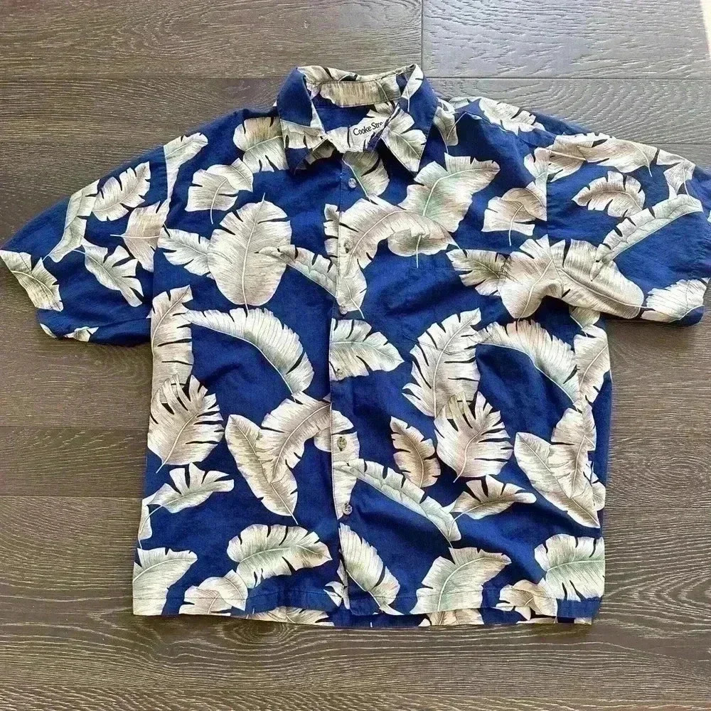 Cooke Street Hawaiian Button Up Shirt Blue Vintage Size XL